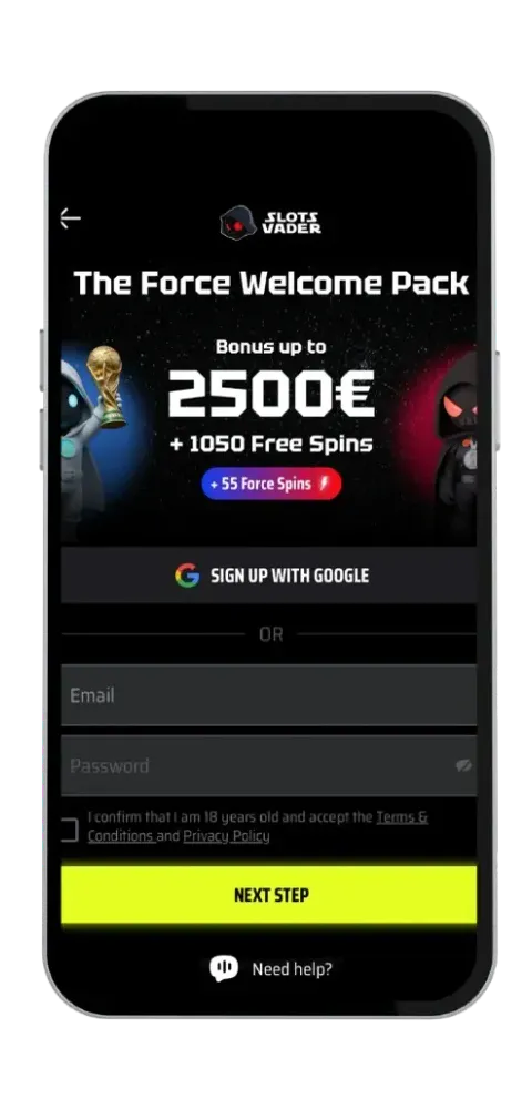 Rejestracja SlotsVader na telefonie